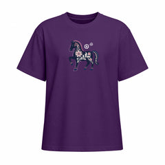 Purple short sleeve T shirt with floral prancing horse chest graphic