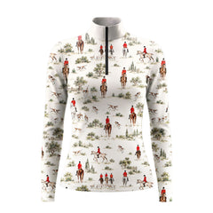 White Long Sleeve Quarter Zip Riding Top with Rider artwork