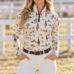 Long Sleeve Quarter Zip Riding Top with Rider artwork