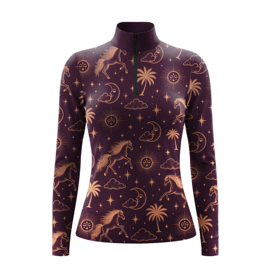 Celestial Horse Print Long Sleeve Quarter Zip Riding Top