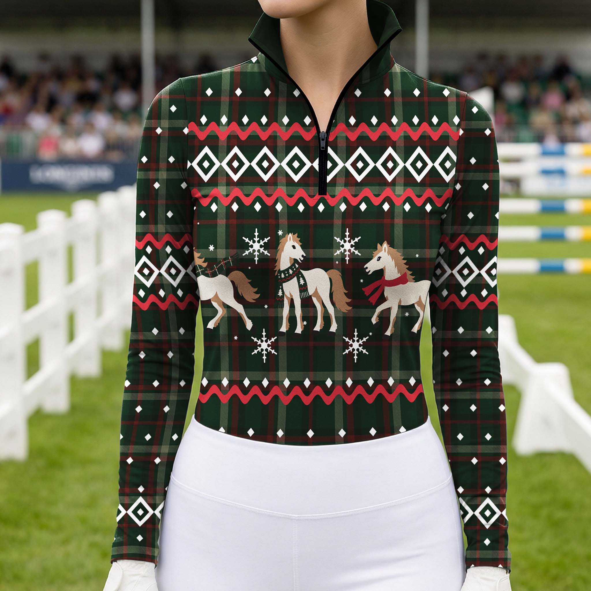 The riding top worn at an outdoor riding arena