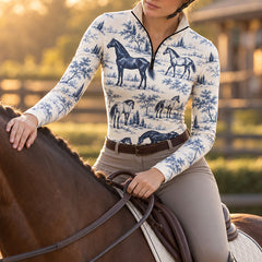 Blue print riding top at a show jumping arena with obstacles
