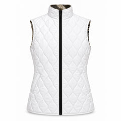 White diamond quilted side with vertical slit side pocket and printed inner collar lining