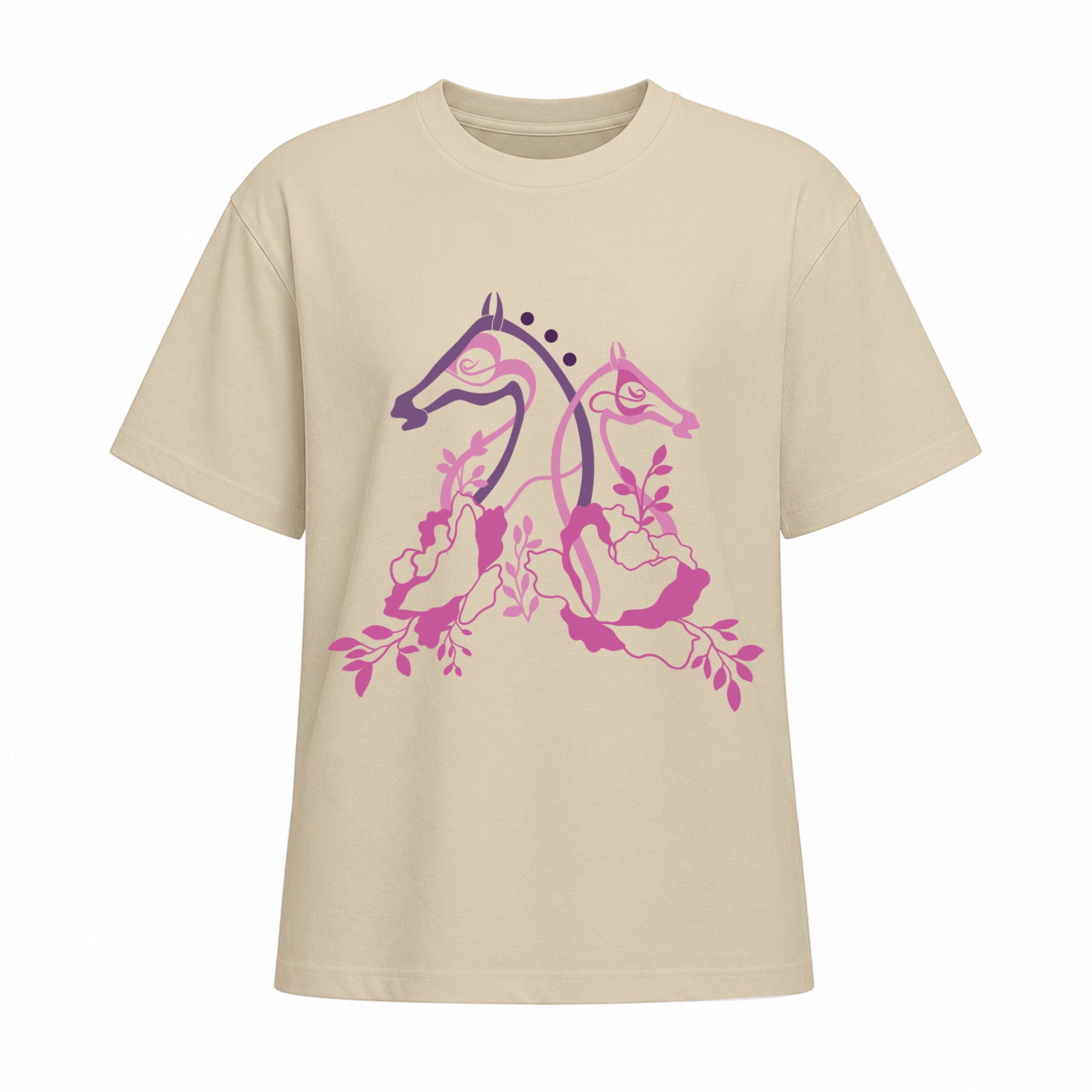 Rideratelier Floral Equine Silhouette Cotton T-Shirt in Beige
