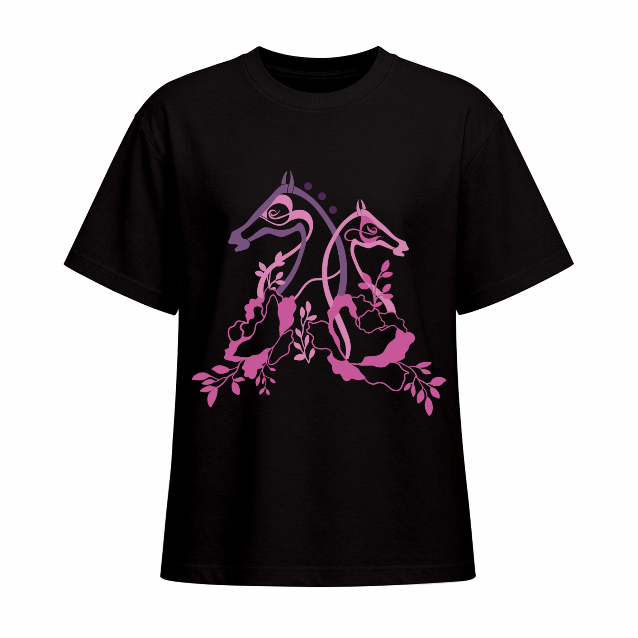 Rideratelier Floral Equine Silhouette Cotton T-Shirt in Black
