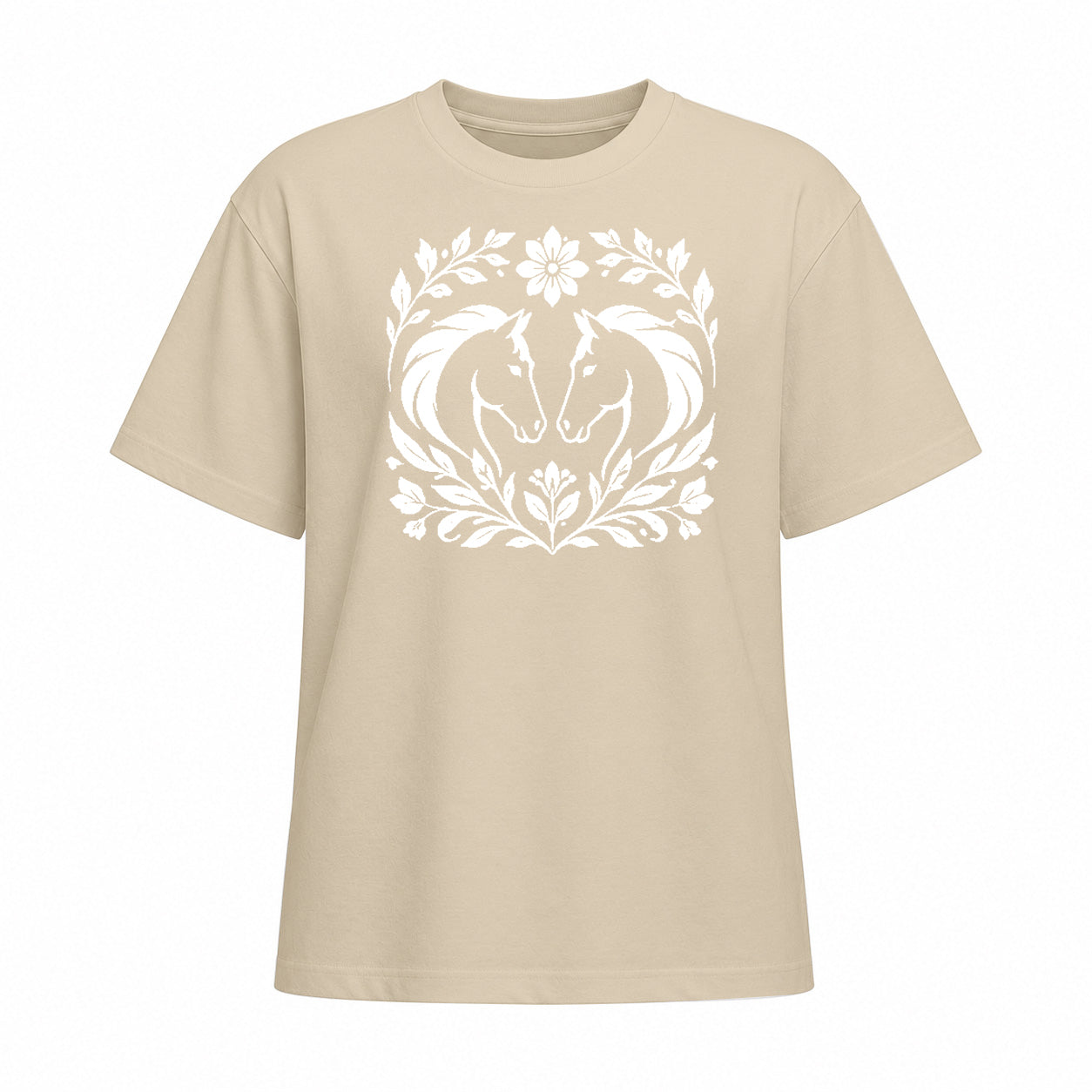 Rideratelier Floral Wreath Equine Cotton T-Shirt in Beige
