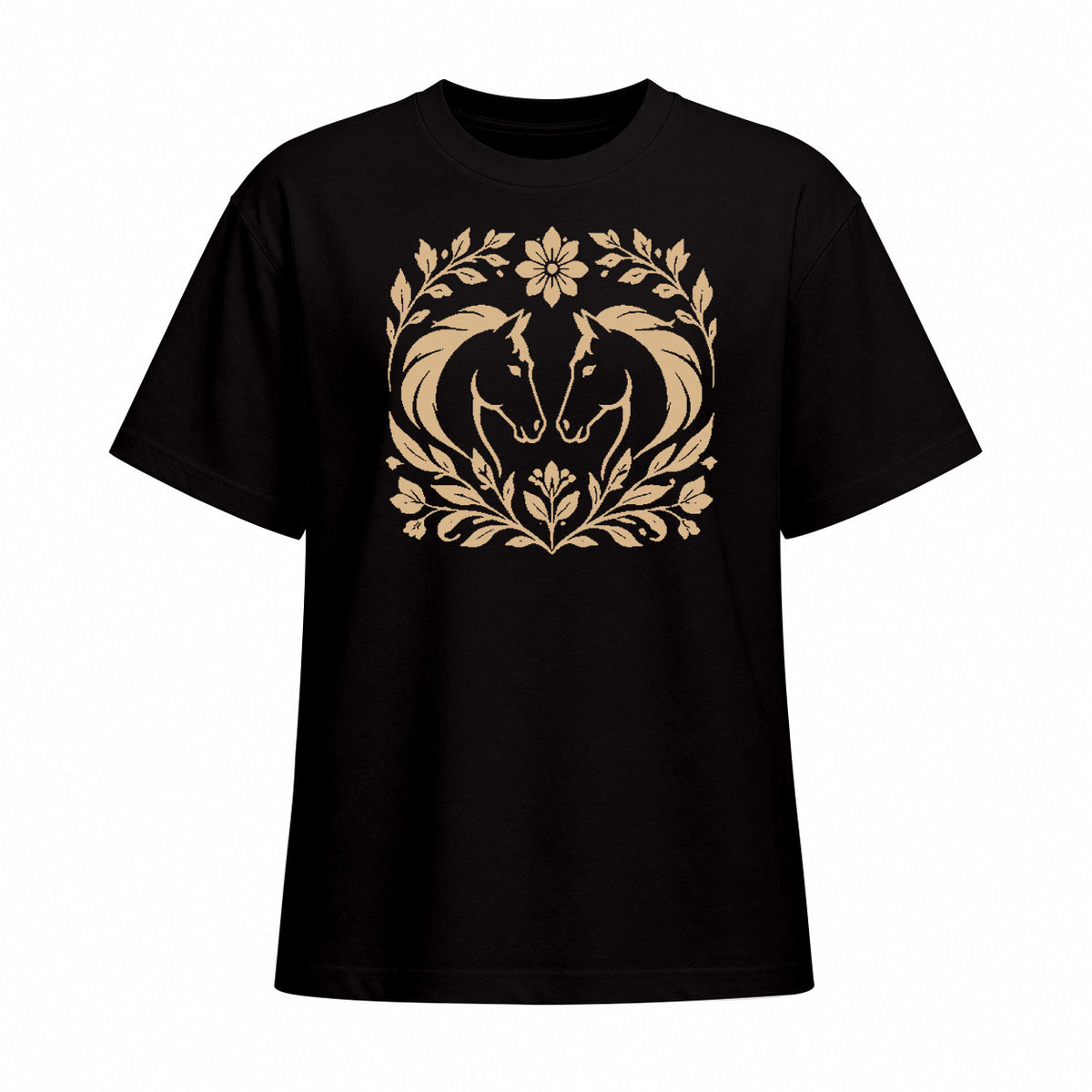 Rideratelier Floral Wreath Equine Cotton T-Shirt in Black
