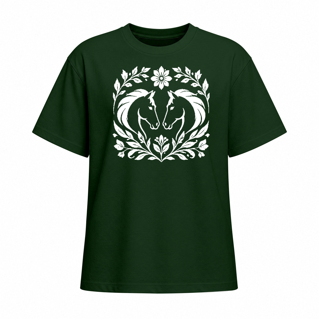 Rideratelier Floral Wreath Equine Cotton T-Shirt in Forest Green

