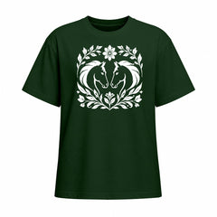 Rideratelier Floral Wreath Equine Cotton T-Shirt in Forest Green

