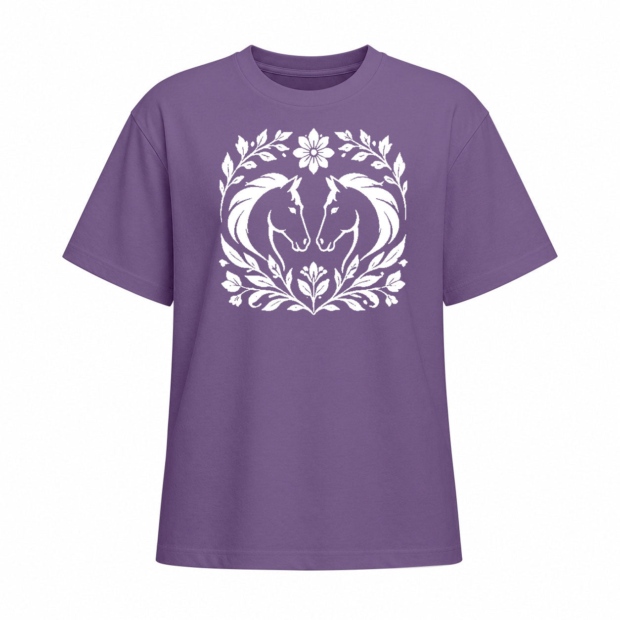 Rideratelier Floral Wreath Equine Cotton T-Shirt in Purple
