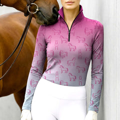 rideratelier-ombre-line-art-horse-magenta-gray-equestrian-quarter-zip-top-barn