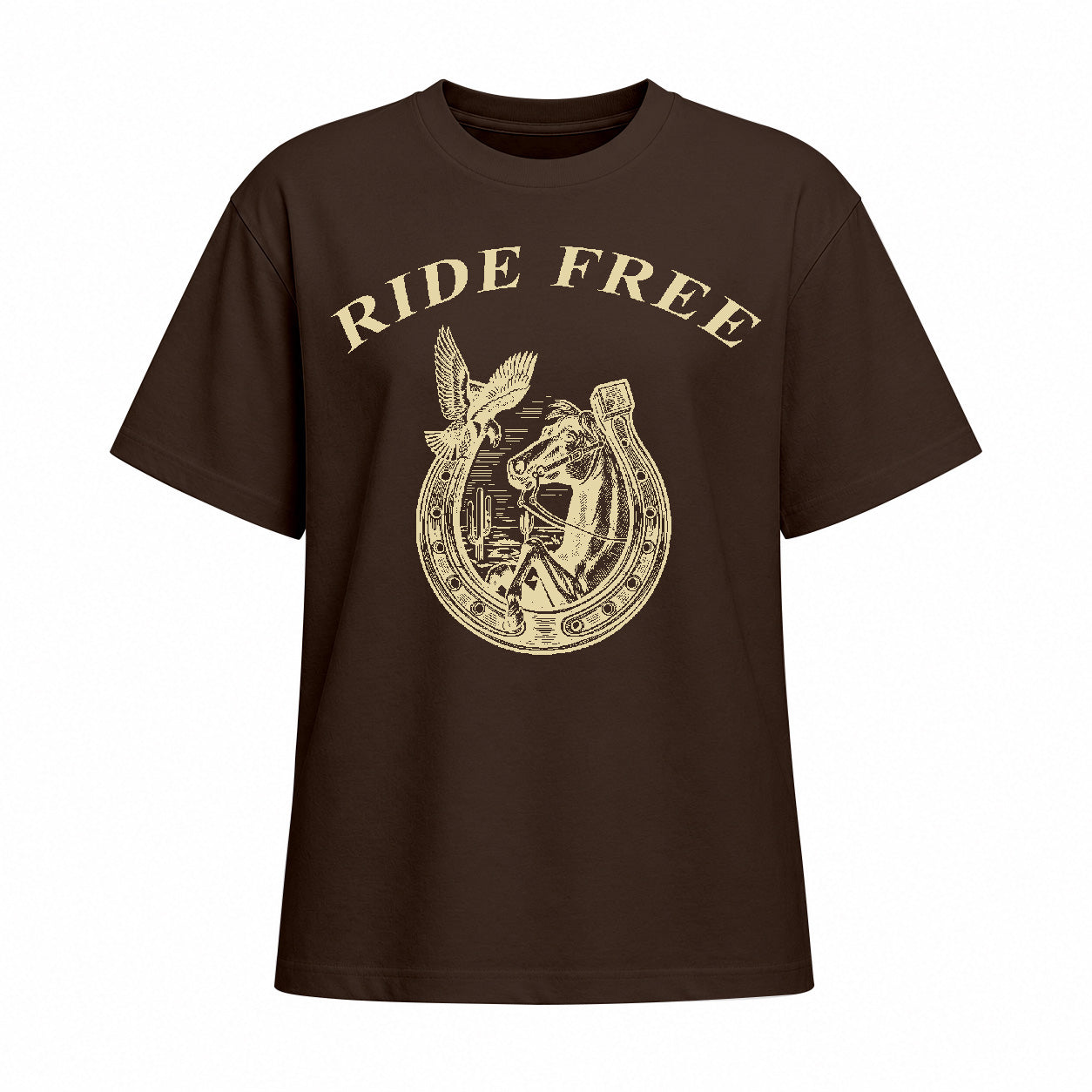 Rideratelier Ride Free Western Horseshoe Cotton T-Shirt in Brown
