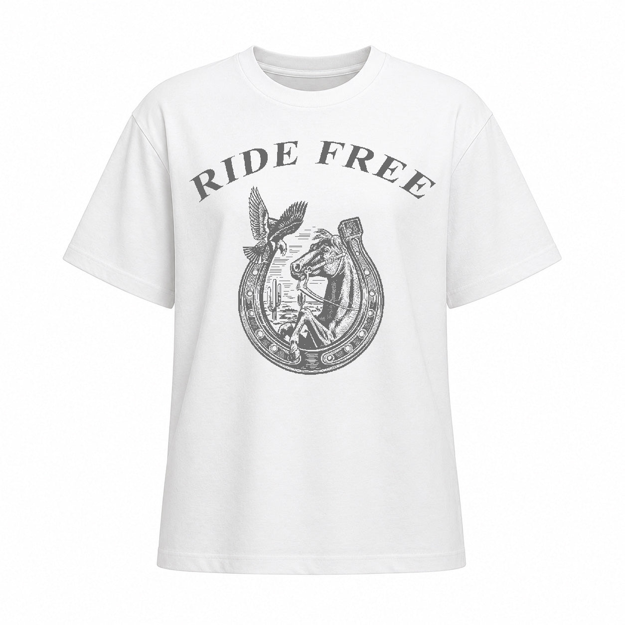 Rideratelier Ride Free Western Horseshoe Cotton T-Shirt in White

