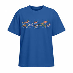 Blue short sleeve cotton T shirt with running dogs chest print