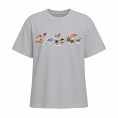 Light grey short sleeve cotton T shirt with running dogs chest print