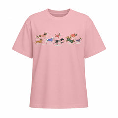Light pink short sleeve cotton T shirt with running dogs chest print