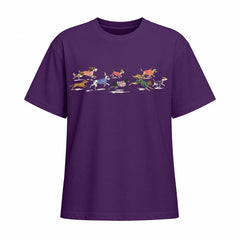 Dark purple short sleeve cotton T shirt with running dogs chest print