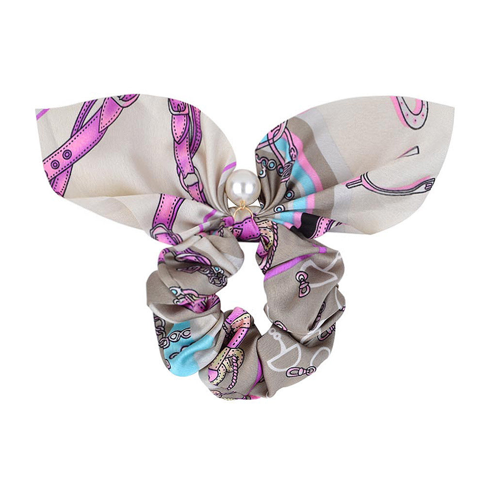 RIDER ATELIER Equestrian Tack Silk Bow Scrunchie with Pearl
