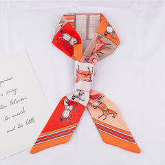 RIDER ATELIER Equestrian Horse Print Silk Skinny Scarf | Multi-Color Horse & Stripe Bag & Hair Accessory