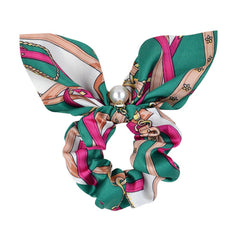 RIDER ATELIER Equestrian Tack Silk Bow Scrunchie with Pearl