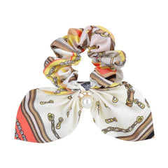 RIDER ATELIER Equestrian Tack Silk Bow Scrunchie with Pearl