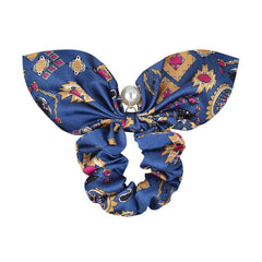 RIDER ATELIER Equestrian Tack Silk Bow Scrunchie with Pearl