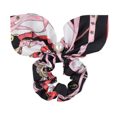RIDER ATELIER Equestrian Tack Silk Bow Scrunchie with Pearl