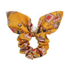 RIDER ATELIER Equestrian Tack Silk Bow Scrunchie with Pearl