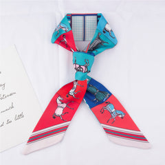 RIDER ATELIER Equestrian Horse Print Silk Skinny Scarf | Multi-Color Horse & Stripe Bag & Hair Accessory