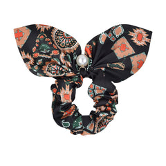 RIDER ATELIER Equestrian Tack Silk Bow Scrunchie with Pearl