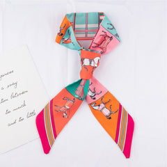 RIDER ATELIER Equestrian Horse Print Silk Skinny Scarf | Multi-Color Horse & Stripe Bag & Hair Accessory