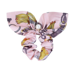 RIDER ATELIER Equestrian Tack Silk Bow Scrunchie with Pearl