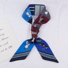 RIDER ATELIER Equestrian Horse Print Silk Skinny Scarf | Multi-Color Horse & Stripe Bag & Hair Accessory