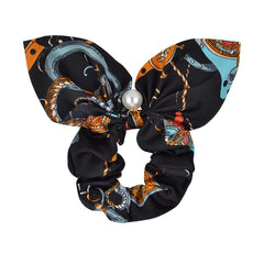 RIDER ATELIER Equestrian Tack Silk Bow Scrunchie with Pearl