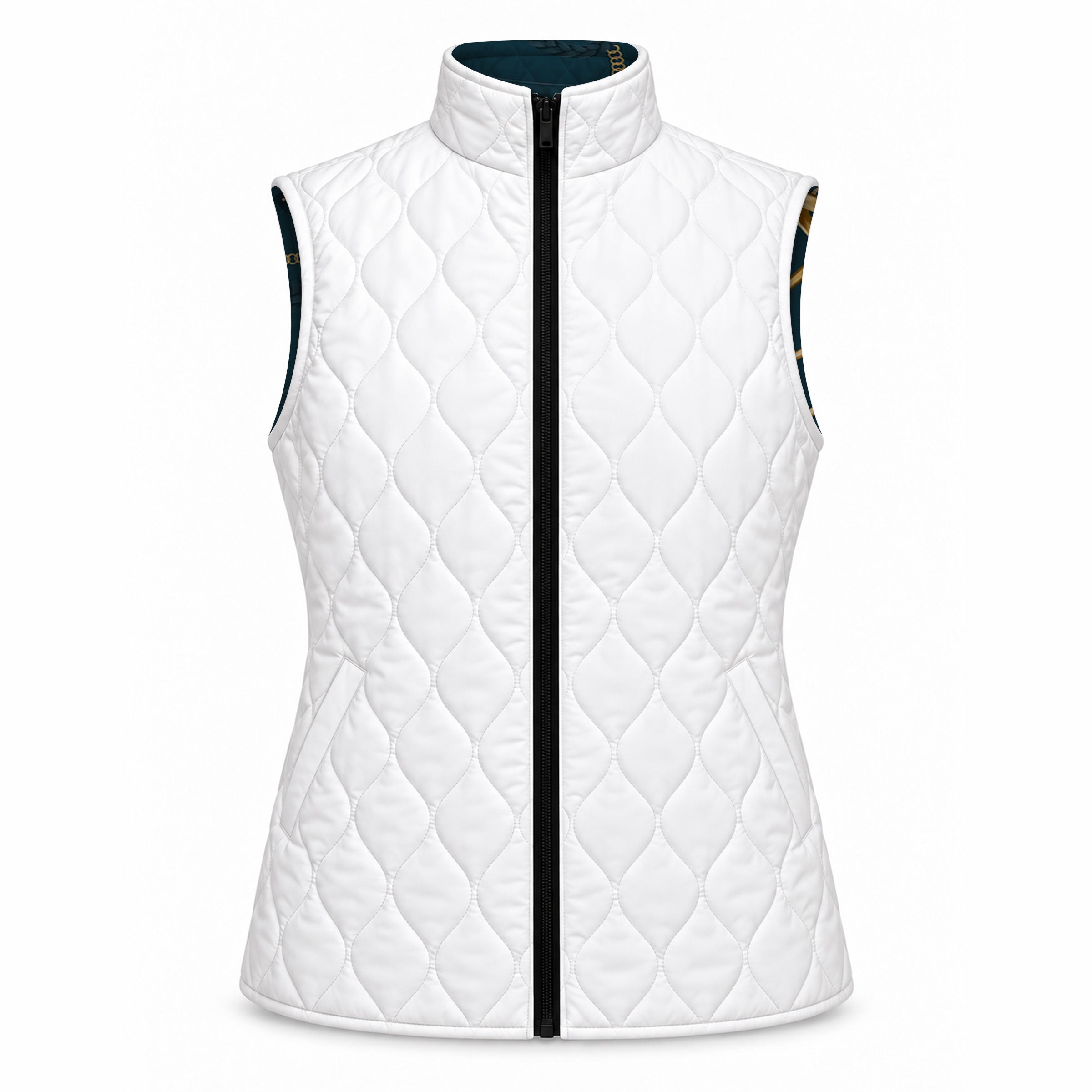 Solid white diamond quilted side of reversible equestrian vest with two side pockets