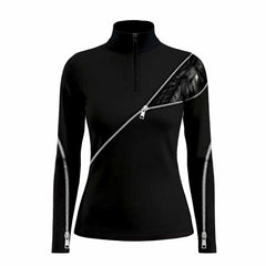 Front studio view of the solid black womens long sleeve quarter zip riding top